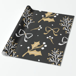 Papier Cadeau Elegant Black Mistletoe et Ribbon Christmas