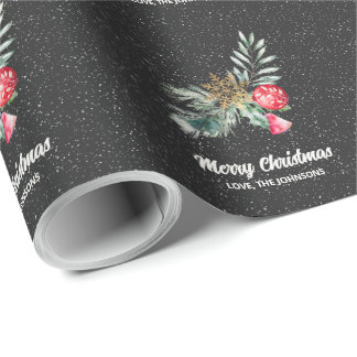 Papier Cadeau Elegant Black Snowflake Christmas Script