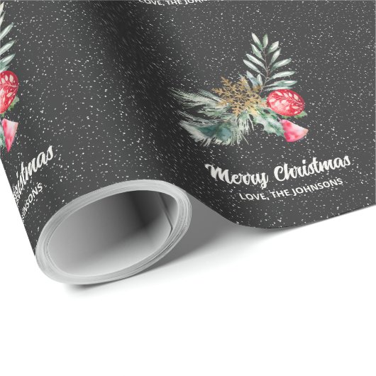 Papier Cadeau Elegant Black Snowflake Christmas Script (Coin rond)