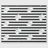 Papier Cadeau Elégant Black White Stripe Gold Frame Mariage Cade (Plat)
