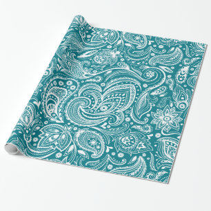Papier Cadeau Elégant blanc & bleu turquoise bleu floral Paisley