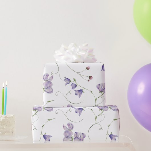Papier Cadeau Élégant blanc chic violet floral (Cadeaux de fête)