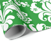 Papier Cadeau Élégant blanc de fleurs Damas vert Arrière - plan  (Coin rond)