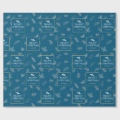 Papier Cadeau Elégant Blanc Feuilles d'hiver bleu (Plat)