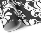 Papier Cadeau Elégant blanc floral damas noir Arrière - plan (Coin rond)