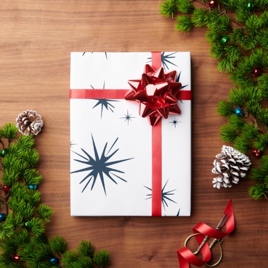 Papier Cadeau Elégant Blanc Noël Bleu étoiles (Cadeau de vacances)