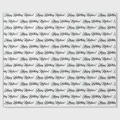 Papier Cadeau Elégant blanc noir nom de script personnalisé (Plat)