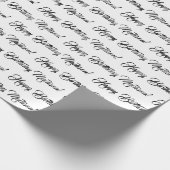 Papier Cadeau Elégant blanc noir nom de script personnalisé (Coin)