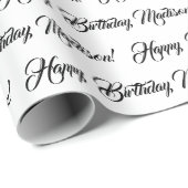 Papier Cadeau Elégant blanc noir nom de script personnalisé (Coin rond)