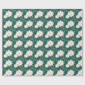 Papier Cadeau Elégant blanc Poinsettia Noël Turquoise (Plat)
