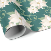 Papier Cadeau Elégant blanc Poinsettia Noël Turquoise (Coin rond)