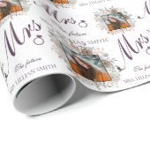 Papier Cadeau Elégant blanc & pourpre Futur Mme Fête des mariées (Coin rond)