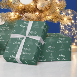 Papier Cadeau Élégant Blanc Vert Noël Arbre Joyeux Noël