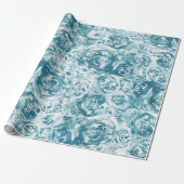Papier Cadeau Elégant bleu Abstrait Floral Roses (Déroulé)