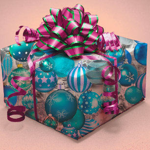 Papier Cadeau Elégant bleu aqua Noël ornements vacances