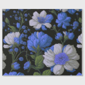 Papier Cadeau Elégant bleu argenté blanc élégant floral rétro (Plat)