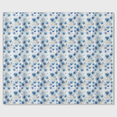 Papier Cadeau Elégant bleu blanc floral argent (Plat)