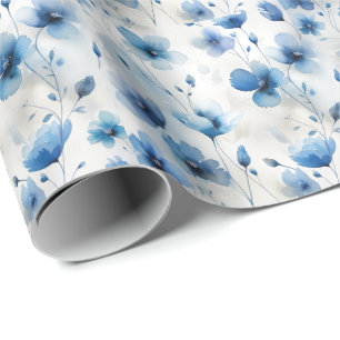Papier Cadeau Elégant bleu blanc floral argent