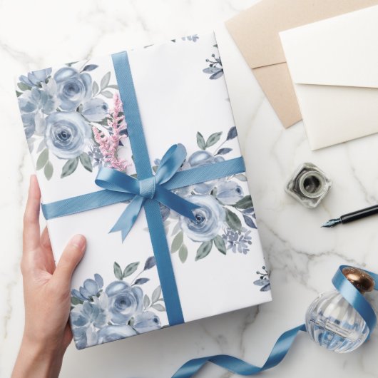 Papier Cadeau Elégant bleu bleu bleu floral (Cadeaux)