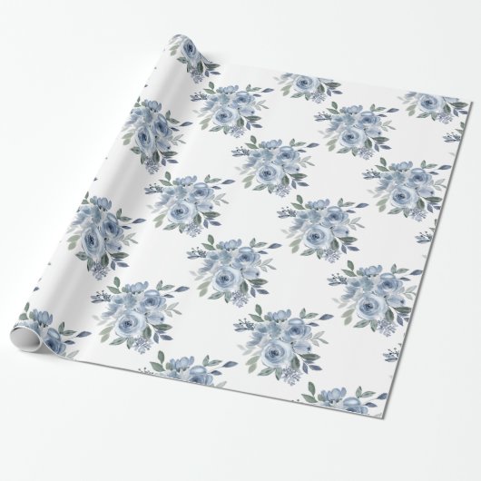 Papier Cadeau Elégant bleu bleu bleu floral (Déroulé)
