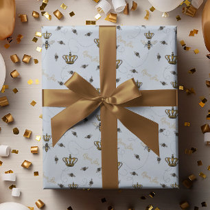 Papier Cadeau Elégant bleu bourdonnant Royal Queen Bee & Gold Cr