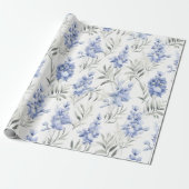 Papier Cadeau Élégant Bleu Delphinium Floral (Déroulé)