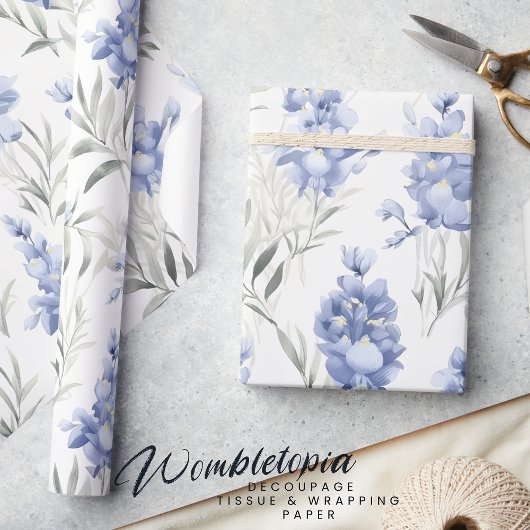Papier Cadeau Élégant Bleu Delphinium Floral