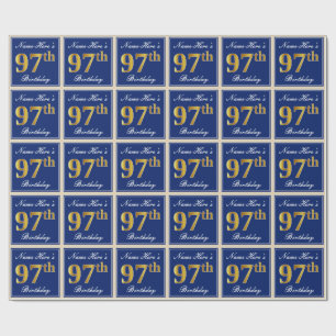 Papier Cadeau Elégant, Bleu, Doré Faux 97e Anniversaire + Nom