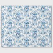 Papier Cadeau Elégant bleu et blanc Rococo Floral (Plat)