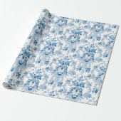 Papier Cadeau Elégant bleu et blanc Rococo Floral (Déroulé)
