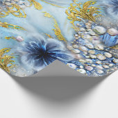 Papier Cadeau Élégant bleu et or floral perlé (Coin)