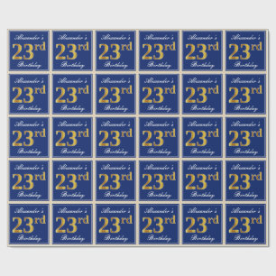 Papier Cadeau Elégant, Bleu, Faux Gold 23e anniversaire + Nom