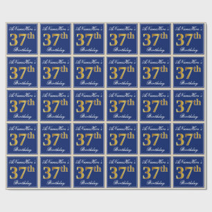 Papier Cadeau Elégant, Bleu, Faux Gold 37e anniversaire + Nom