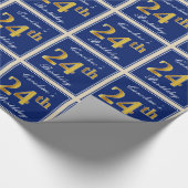 Papier Cadeau Elégant, Bleu, Faux Or 24ème Anniversaire + Nom (Coin)