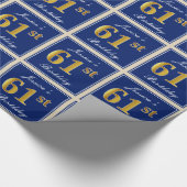 Papier Cadeau Elégant, Bleu, Faux Or 61ème Anniversaire + Nom (Coin)