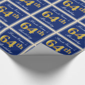 Papier Cadeau Elégant, Bleu, Faux Or 64ème Anniversaire + Nom (Coin)
