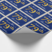 Papier Cadeau Elégant, Bleu, Faux Or 79ème Anniversaire + Nom (Coin)