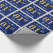 Papier Cadeau Elégant, Bleu, Faux Or 81ème Anniversaire + Nom (Coin)