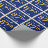 Papier Cadeau Elégant, Bleu, Faux Or 87ème Anniversaire + Nom (Coin)