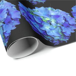 Papier Cadeau Elégant bleu floral bleu rose hydrangée bleue