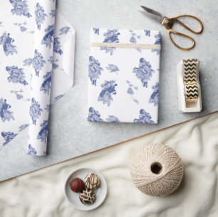 Papier Cadeau Elégant bleu Floral Lotus Fleurs Chinoiserie Envel