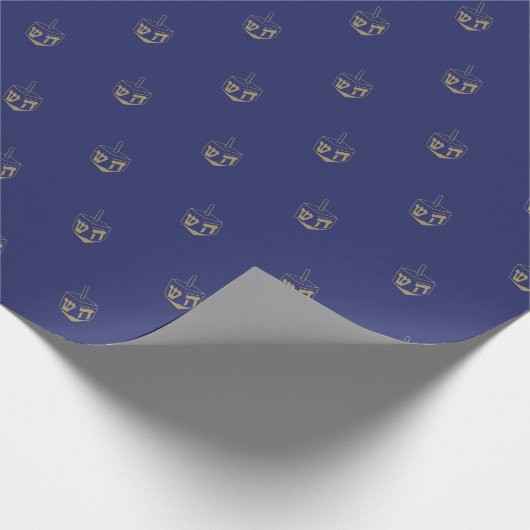 Papier Cadeau Elégant bleu marine dreidel motif Hanoukka (Coin)