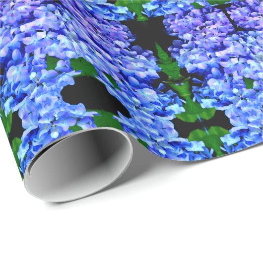 Papier Cadeau élégant bleu mauve magenta floral hydrangea (Coin rond)
