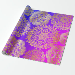 Papier Cadeau Elégant bleu or violet rose mandala Motif