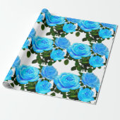 Papier Cadeau Elégant bleu turquoise rose bleu floral bleu fleur (Déroulé)