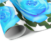 Papier Cadeau Elégant bleu turquoise rose bleu floral bleu fleur (Coin rond)