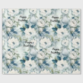 Papier Cadeau Elégant bleu Vintage Floral Anniversaire (Plat)