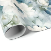 Papier Cadeau Elégant bleu Vintage Floral Anniversaire (Coin rond)