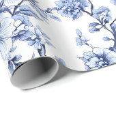 Papier Cadeau Élégant bleu Vintage français floral (Coin rond)