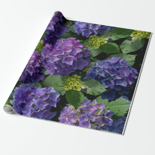 Papier Cadeau Elégant bleu violet magenta vert hydrangée florale